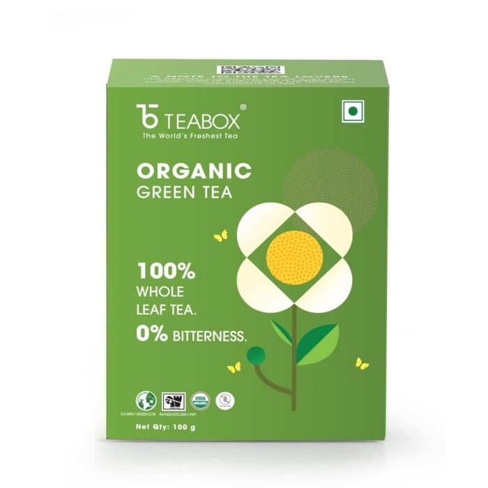 Teabox ORGANIC Darjeeling Green Tea Loose Leaves Made with 100% Whole Leaf, Sourced from Highlands of Darjeeling 0% Bitterness Assured 100G