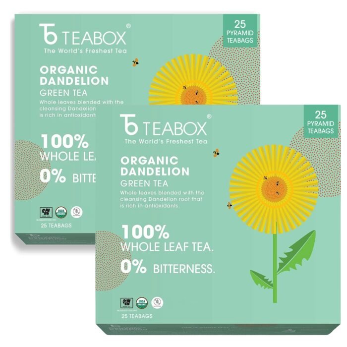 Teabox Organic Dandelion Green Tea 25 Teabags Made with 100% Whole Leaf & Natural Dandelion Roots Helps in Digestion and Boosts Immune System