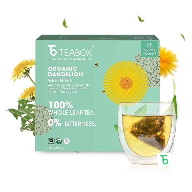 Teabox Organic Dandelion Green Tea 25 Teabags Made with 100% Whole Leaf & Natural Dandelion Roots Helps in Digestion and Boosts Immune System