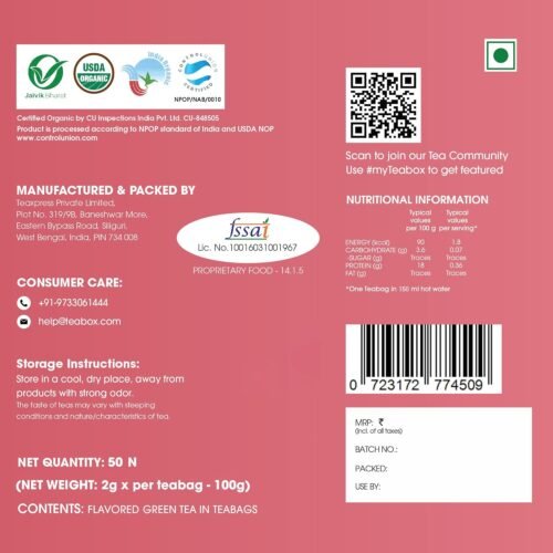Teabox Organic Rose Green Tea Bags 50 pcs For Glowing Skin Made with 100% Whole Leaf & Natural Rose Petals1