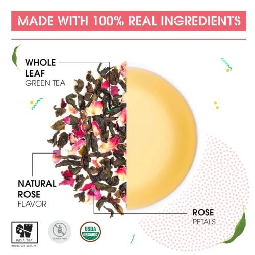 Teabox Organic Rose Green Tea Bags 50 pcs For Glowing Skin Made with 100% Whole Leaf & Natural Rose Petals1