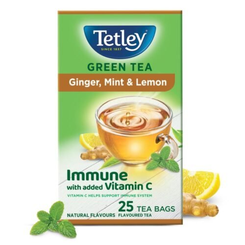 Tetley Green Tea Immune, With Added Vitamin C, Ginger, Mint & Lemon, 25 Tea Bags-1