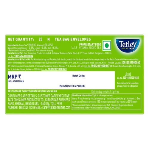 Tetley Green Tea Immune, With Added Vitamin C, Ginger, Mint & Lemon, 25 Tea Bags-1