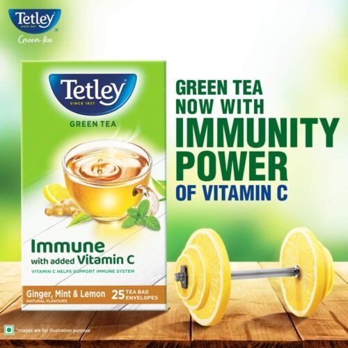 Tetley Green Tea Immune, With Added Vitamin C, Ginger, Mint & Lemon, 25 Tea Bags-1