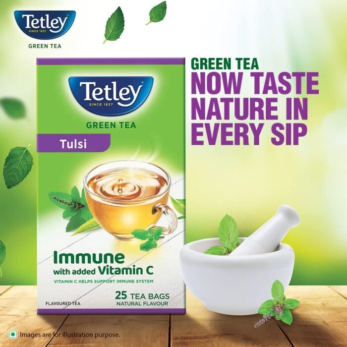 Tetley Green Tea With Tulsi Immune With Added Vitamin C 25 Tea Bags, 30 Grams