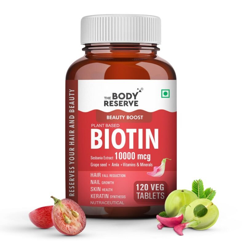The Body Reserve Plant Based Biotin Tablets -120 Veg Tablets, Biotin from Sesbania with Amla, Grapeseed & Hair Multivitamins, Biotin helps Hair Growth