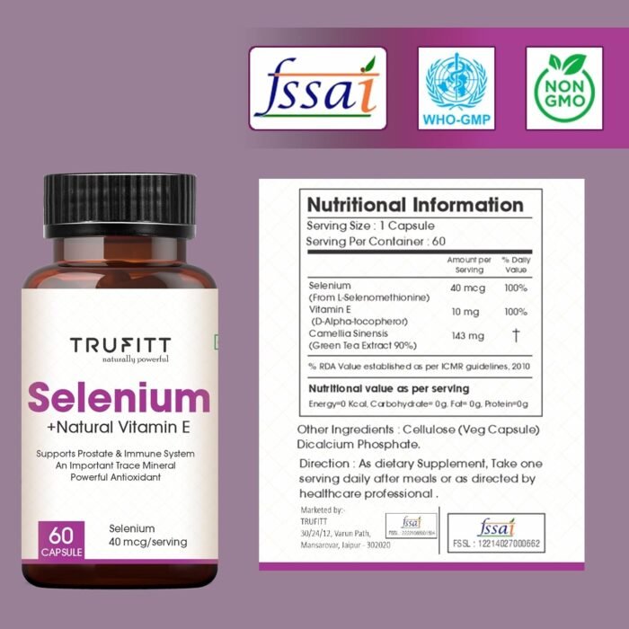 Trufitt Nutrition Selenium Capsules 40Mcg + Vitamin E 10Mg, With Green Tea Extract- Optimal Health, Antioxidant Supplement With Superior Absorption