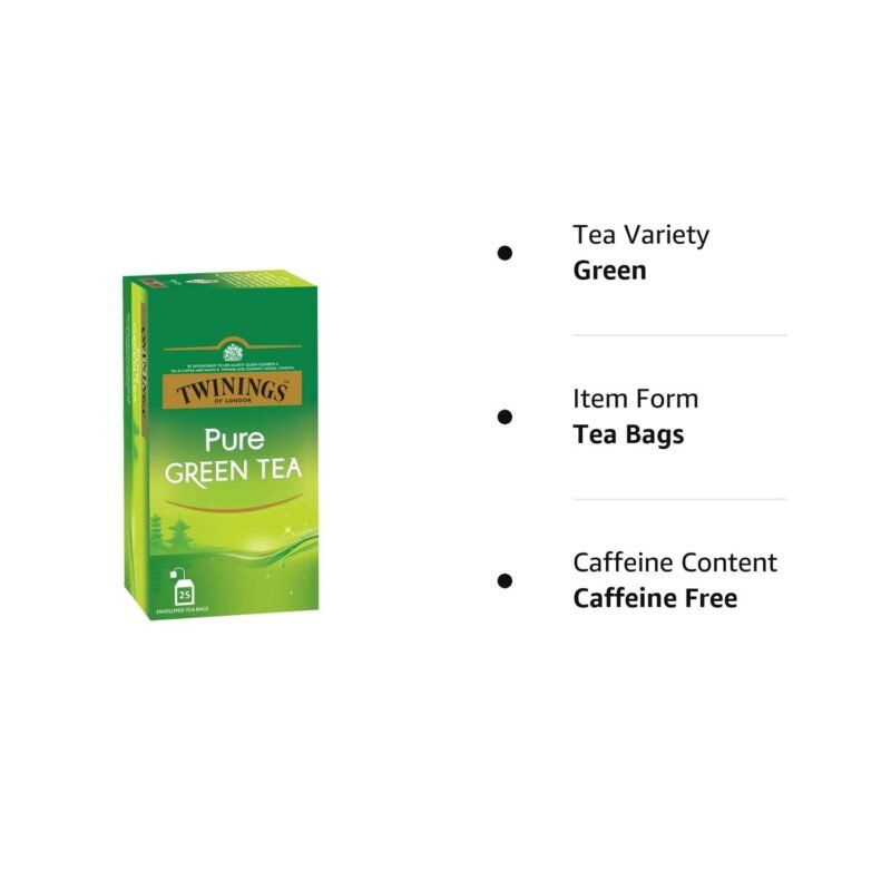 Twinings Pure Green Tea, 25 Teabags, Green Tea, Perfectly Balanced & Refreshing., 50 Grams