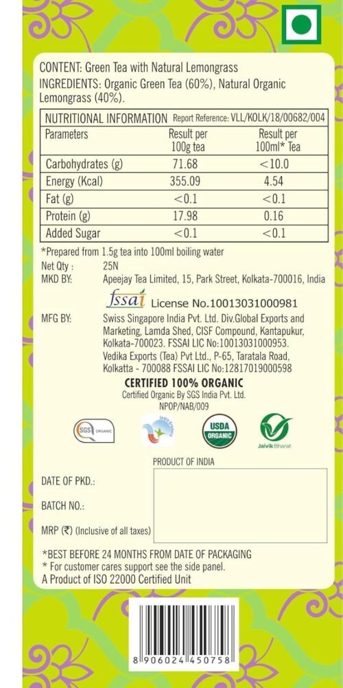 Ty-phoo Uplifting Lemon Grass Green Tea Bags (25 Tea Bags) - 80 Gm