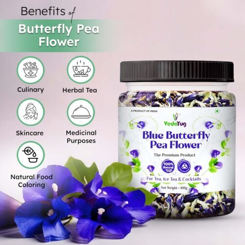 VY VedaYug Premium A Grade Green Tea Blue Butterfly Pea Flower Drinks, Iced Teas, Cocktails - 100 Gm