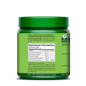 Vruksha Vitals Glucosamine Chondroitin MSM with Collagen and Vit D - 200 TabletsCapsules Supplement for joints and bones health