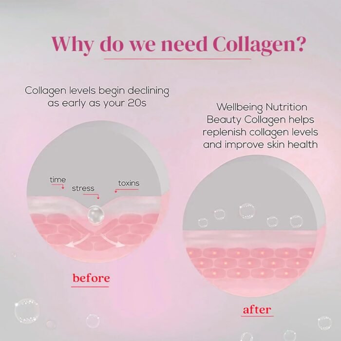 Wellbeing Nutrition Beauty Collagen with Hyaluronic Acid Collagen Supplements for Women & Men Collagen Powder with Biotin and Vitamins for Skin