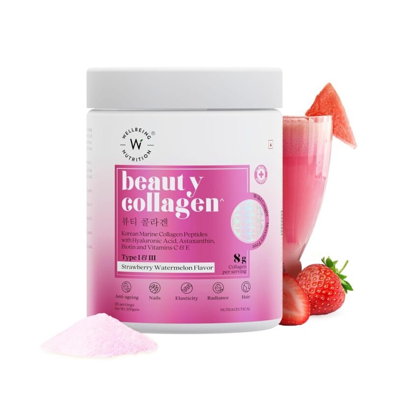 Wellbeing Nutrition Beauty Collagen with Hyaluronic Acid Collagen Supplements for Women & Men Collagen Powder with Biotin and Vitamins for Skin