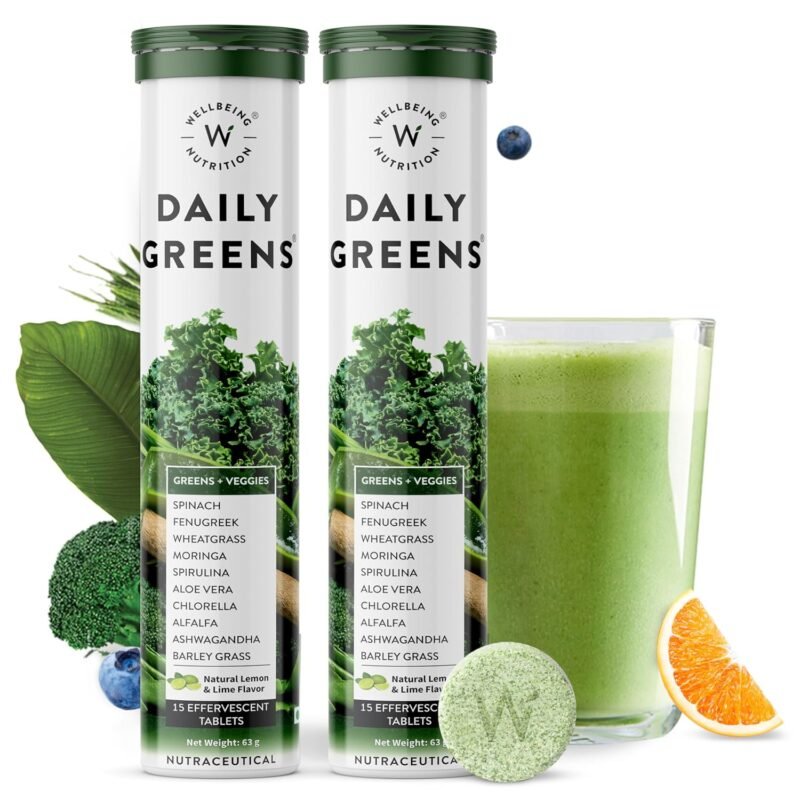 Wellbeing Nutrition Daily Greens Wholefood Multivitamins with Vitamin C, Zinc, B6 for Immunity & Detox with Organic Certified Plant Superfoods & Antioxidants