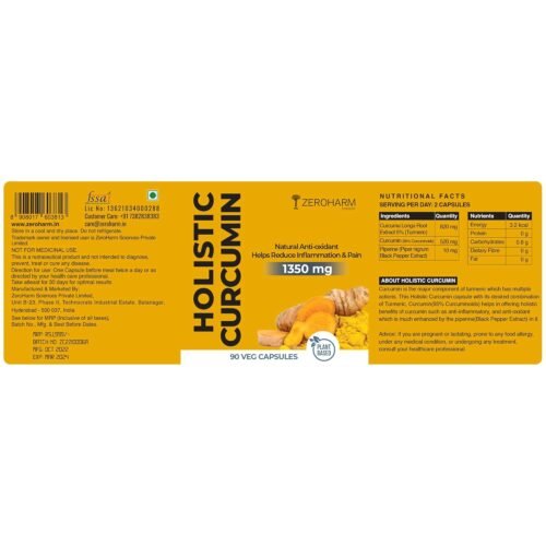 ZEROHARM Holistic Curcumin Capsules 1350mg Helps Reduce Inflammation and Pain Antioxidant & Anti-inflammatory (90 Capsules)