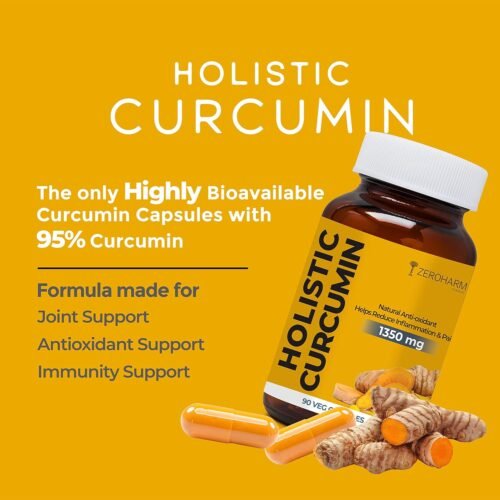 ZEROHARM Holistic Curcumin Capsules 1350mg Helps Reduce Inflammation and Pain Antioxidant & Anti-inflammatory (90 Capsules)