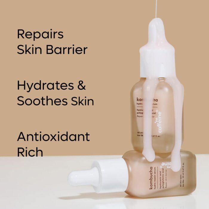 mCaffeine Kombucha Hydra Repair Face Serum with Hyaluronic & Polyglutamic Acid Repairs Skin Barrier from Day 1, Hydrates & Soothes Skin Antioxidant-Rich Serum for Women & Men - 20ml