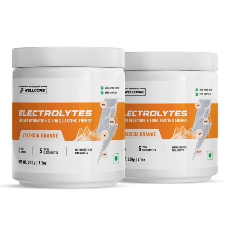 KETOFY Wellcore - Electrolytes (2x200g) | Orange |Electrolyte Drink With 5 Vital Electrolytes: Na, Mg, Ca, K, PO4 |Sugar Free Electrolyte Powder|Fat Fuel Powered for Sustained Energy|Keto Electrolyte