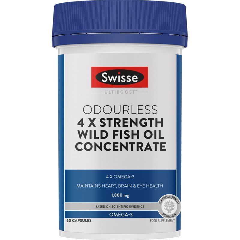 Swisse 4X Strength Fish Oil (1800mg Omega 3 In Single Capsule) Highest Fish Oil Strength - Recommended For Gym Goers & Active Individuals, 60 Capsules (1 Capsule Per Serving)