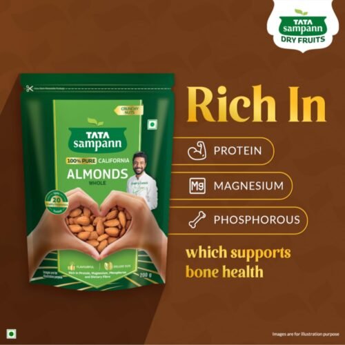 Tata Sampann Pure California Almonds Whole, 200g, Real Nuts, High in Fiber, Badam Giri, Rich in Protein, Magnesium, Phosphorus and Dietary Fibre