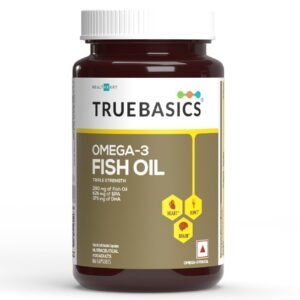 TrueBasics Omega 3 Fish Oil (60 Capsules) | Triple Strength with 1150mg Omega, 525mg EPA & 375mg DHA | For Healthy Heart, Eyes & Joints