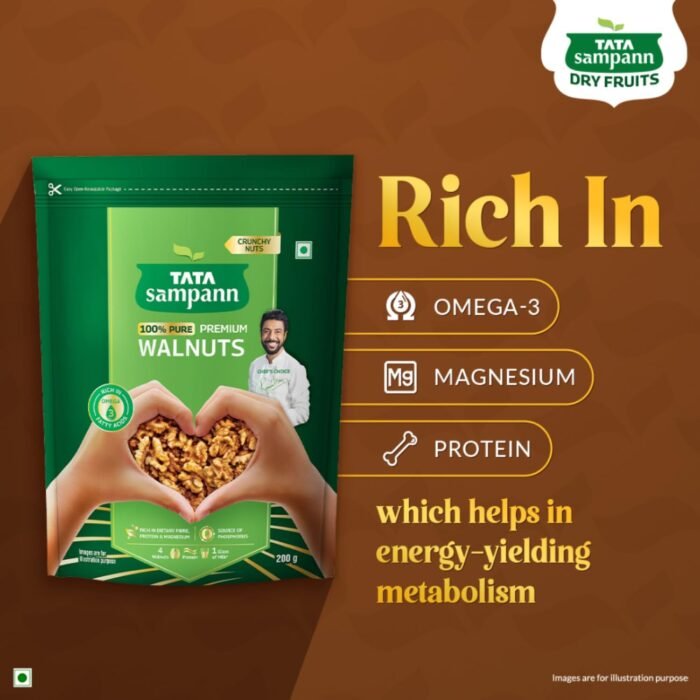 Tata Sampann Pure Walnuts, 200g, Crunchy Nuts, Rich in Dietary Fibre, Protein & Magnesium