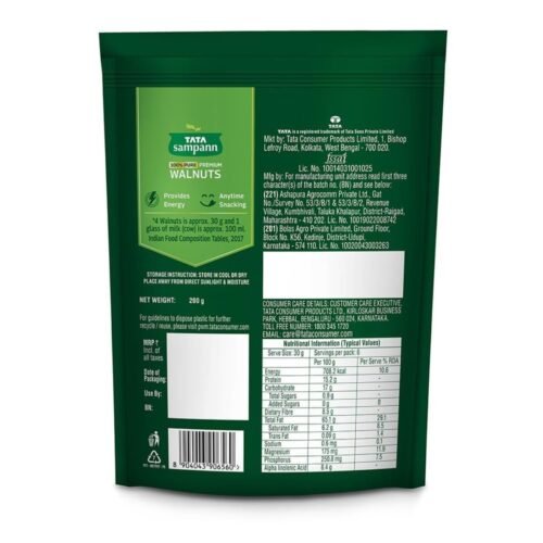 Tata Sampann Pure Walnuts, 200g, Crunchy Nuts, Rich in Dietary Fibre, Protein & Magnesium