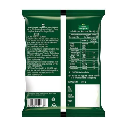 Tata Sampann Pure California Almonds Whole, 200g, Real Nuts, High in Fiber, Badam Giri, Rich in Protein, Magnesium, Phosphorus and Dietary Fibre