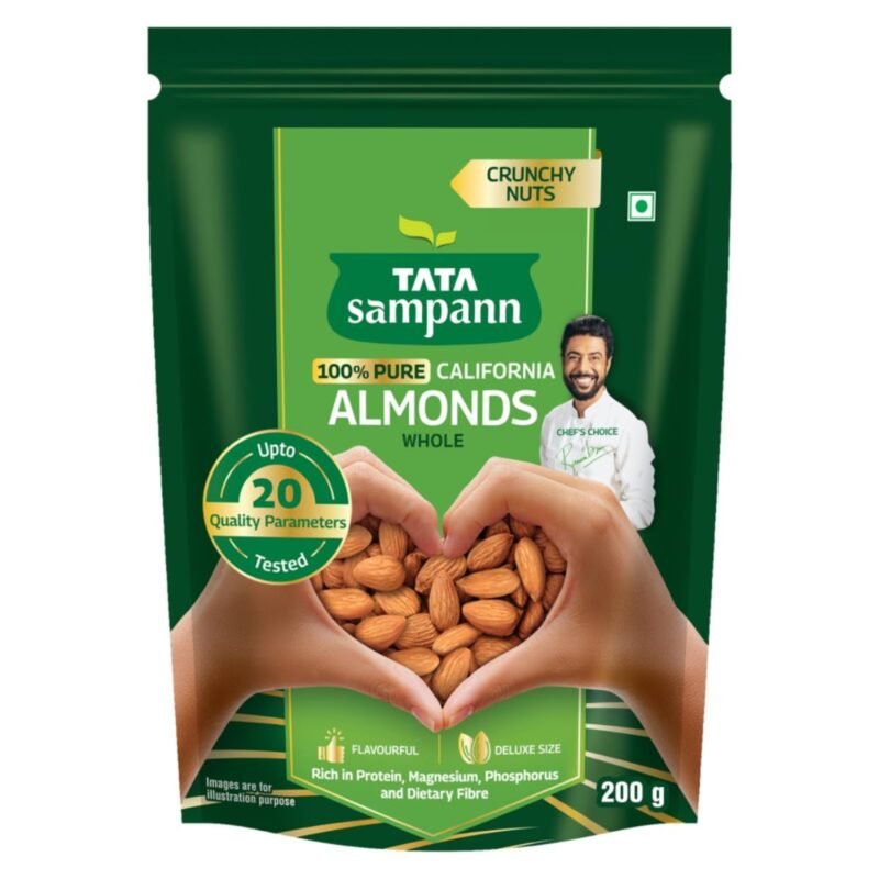 Tata Sampann Pure California Almonds Whole, 200g, Real Nuts, High in Fiber, Badam Giri, Rich in Protein, Magnesium, Phosphorus and Dietary Fibre