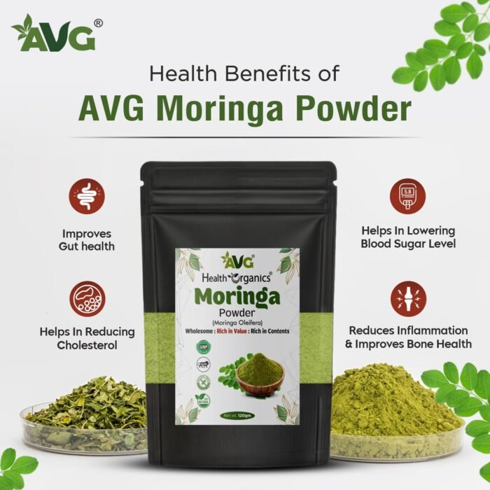 AVG Health Organics Moringa Powder- Healthy Superfood, Naturl Detox, Helps in Weight Loss Drumstick Leaf powder Good for skin and Hair