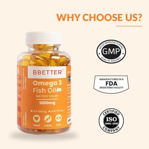 BBETTER Omega 3 Fish Oil Capsules For Heart, Joints & Brain Health, Fish Oil Omega 3 capsule 1000mg for Women & Men