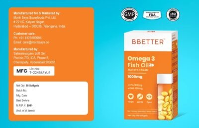 BBETTER Omega 3 Fish Oil Capsules For Heart, Joints & Brain Health, Fish Oil Omega 3 capsule 1000mg for Women & Men