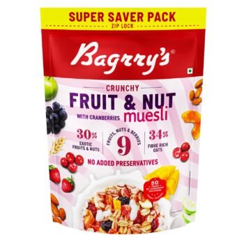 Bagrry's Crunchy Muesli With 30% Fruit & Nut Cranberries 750gm Pouch 34% Fibre Rich OatsNo Sugar Infused FruitsReal FruitsBreakfast