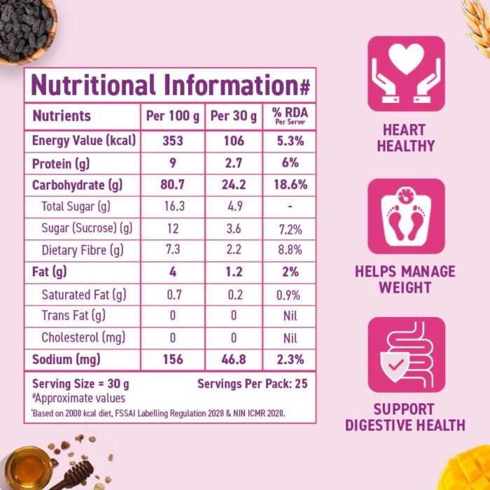 Bagrry's Crunchy Muesli With 30% Fruit & Nut Cranberries 750gm Pouch 34% Fibre Rich OatsNo Sugar Infused FruitsReal FruitsBreakfast