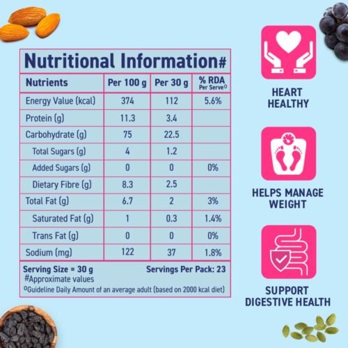 Bagrry's No Added Sugar Muesli Fruits, Nuts and Seeds 700 gm Pouch Whole Grain Breakfast Cereal Helps Manage Weight3