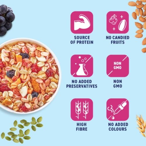 Bagrry's No Added Sugar Muesli Fruits, Nuts and Seeds 700 gm Pouch Whole Grain Breakfast Cereal Helps Manage Weight3