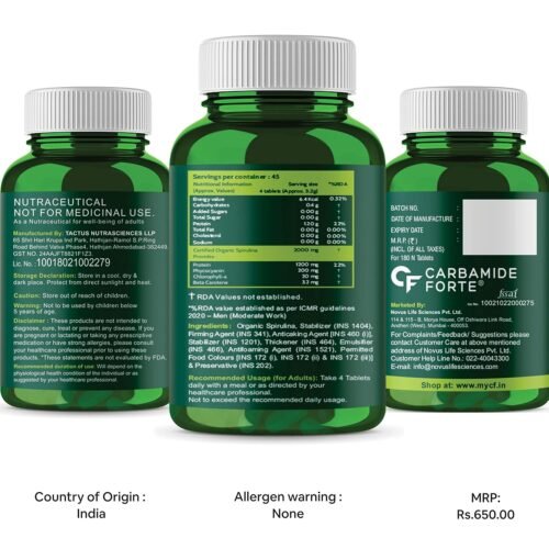 Carbamide Forte 100% Organic Spirulina Tablets 2000mg Per Serving - 180 Tablets7