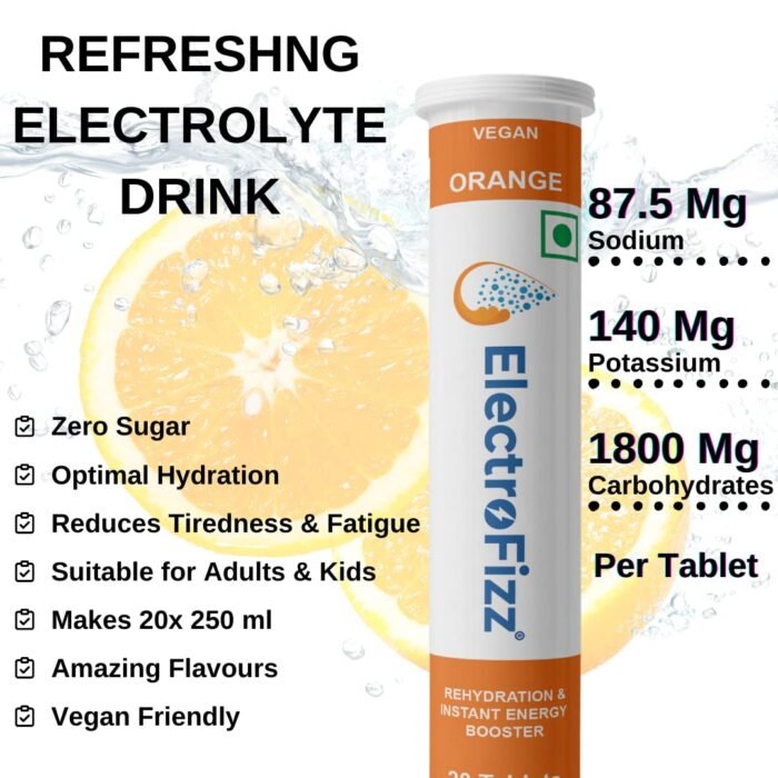 ElectroFizz Electrolyte Energy Drink For Workout,Sports Drink For Men&Women,Energy Supplement,Instant Hydration-40 Effervescent Tablets (Pack Of 21