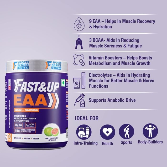 FAST&UP Eaa Intra - TrainingWorkout Drink (Eaax9) With Bcaa+Vitamin Booster Helps Muscle Recovery All 9 Essential Amino Acid-Pack Of 30 Servings