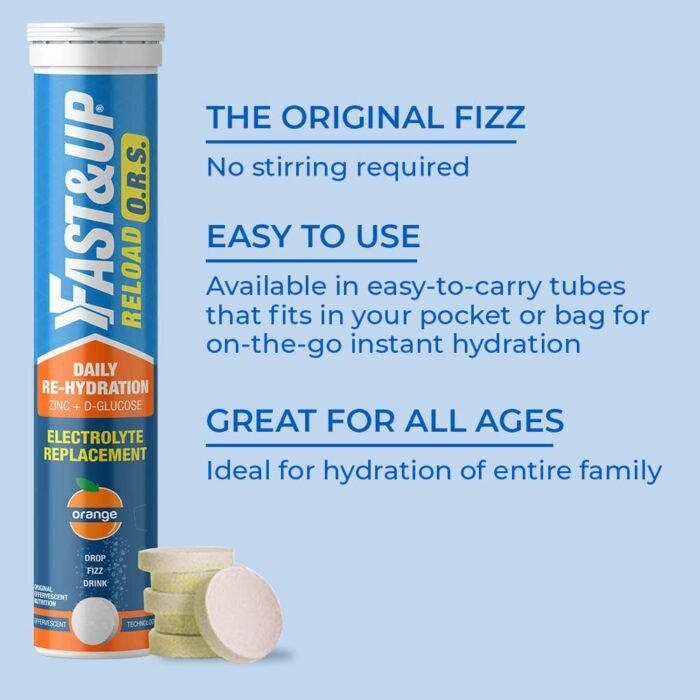 FAST&UP Reload O.R.S, Effervescent Electrolyte Tablets for Daily Rehydration, Zinc + D-Glucose, Instant Electrolyte Replacement, Rapid Hydration6