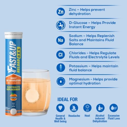 FAST&UP Reload O.R.S, Effervescent Electrolyte Tablets for Daily Rehydration, Zinc + D-Glucose, Instant Electrolyte Replacement, Rapid Hydration6