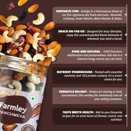 Farmley Panchmeva Healthy Dry Fruits Mix Healthy Mixed Nuts with Dry Fruits Almonds Cashews Dates Black raisin