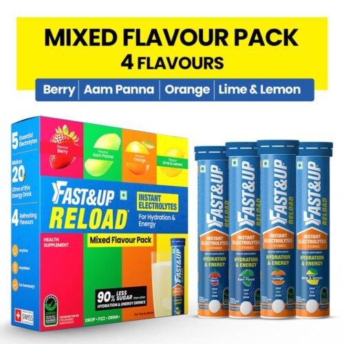 Fast&Up Reload (20 Liters) - (Berry, Aam Panna, Orange, Lime & Lemon)- Low Sugar energy drink for Instant Hydration