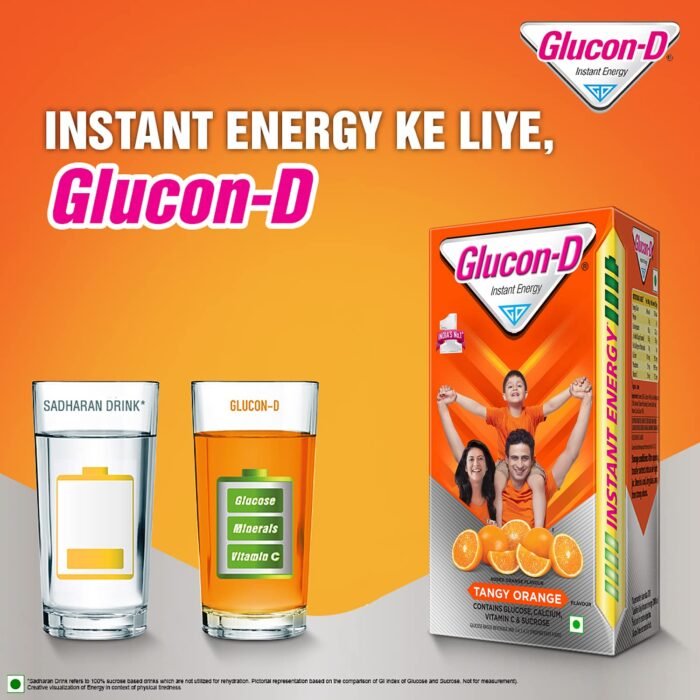 Glucon-D Tangy Orange Glucose Powder (1kg, Refill) Tasty Orange Flavoured Glucose Drink Provides Instant Energy