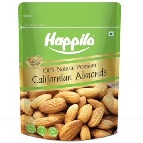 Happilo 100% Natural Premium California Dried Almonds 500g Pack Pouch Premium Badam Giri High in Fiber & Boost Immunity Real Nuts