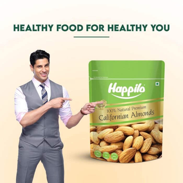 Happilo 100% Natural Premium California Dried Almonds 500g Pack Pouch Premium Badam Giri High in Fiber & Boost Immunity Real Nuts