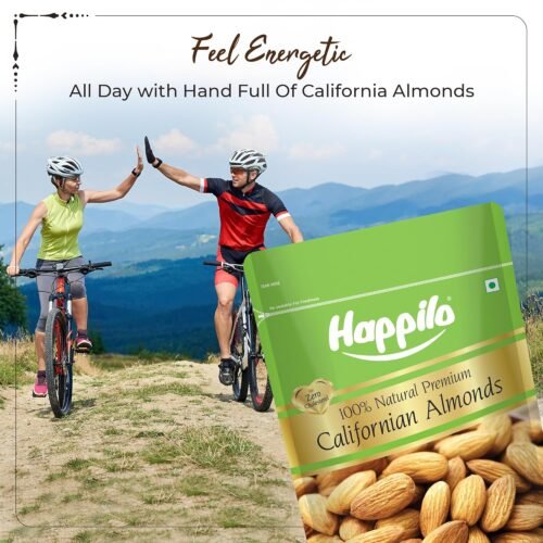 Happilo 100% Natural Premium California Dried Almonds 500g Pack Pouch Premium Badam Giri High in Fiber & Boost Immunity Real Nuts