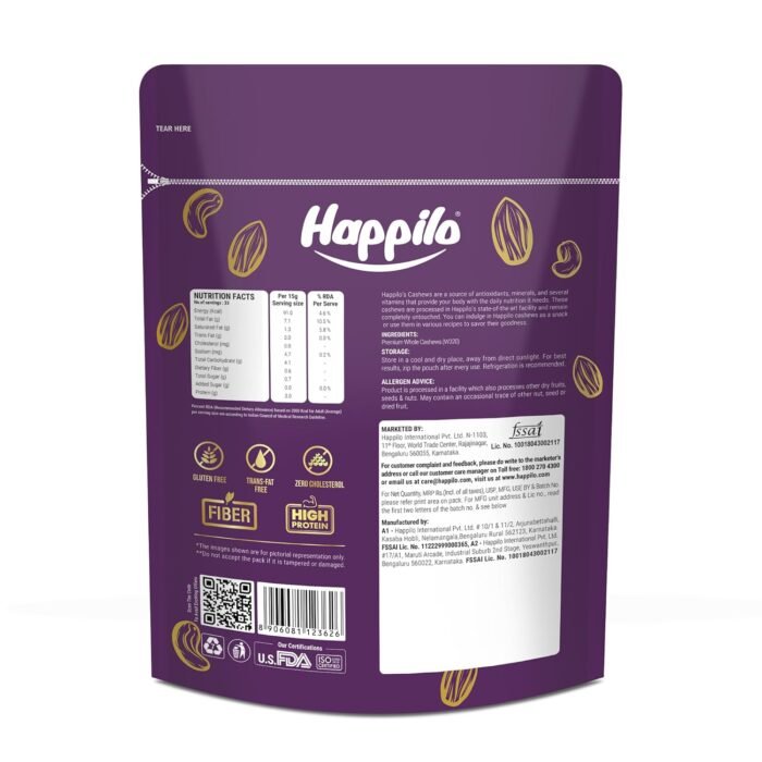 Happilo 100% Natural Premium Whole Cashews 500 g Value Pack Whole Crunchy Cashew Premium Kaju nuts Nutritious & Delicious