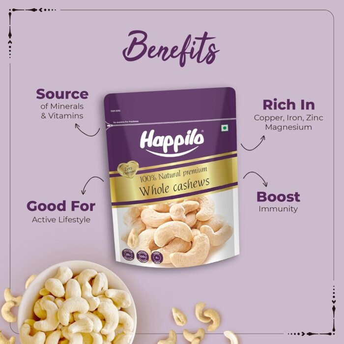 Happilo 100% Natural Premium Whole Cashews 500 g Value Pack Whole Crunchy Cashew Premium Kaju nuts Nutritious & Delicious