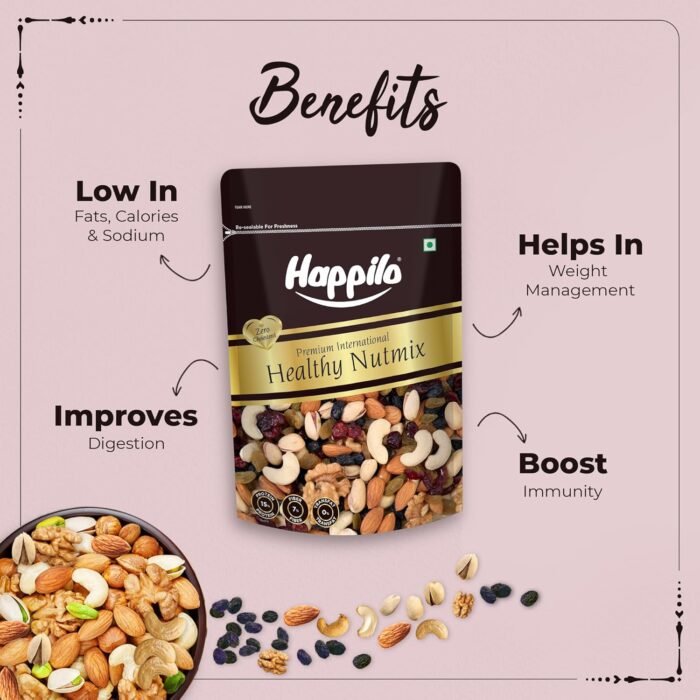 Happilo Premium International Healthy Nutmix 200g, Dried Almonds, Black Raisins, Cashewnuts, Cranberries, Green Raisins, Pistachio Kernels & Walnut Kernels2